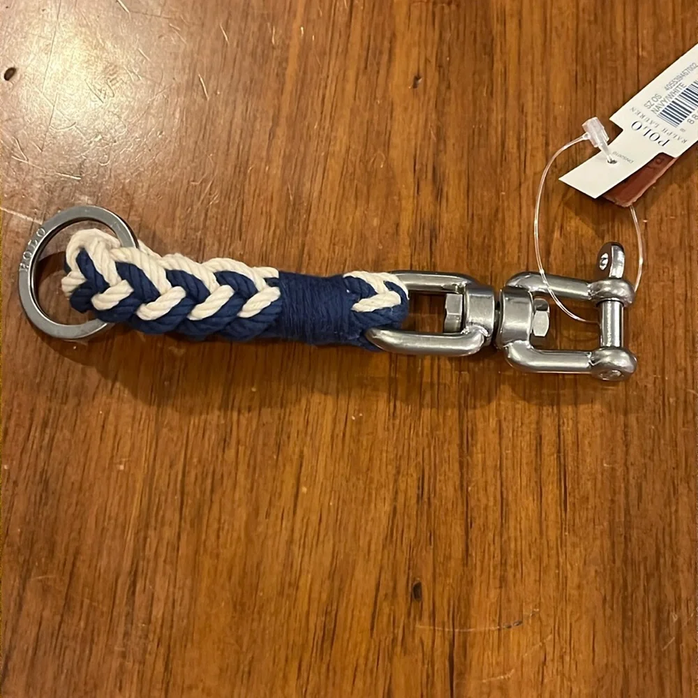 Polo Ralph Lauren Nautical Keychain key chain FOB new blue white braided cotton